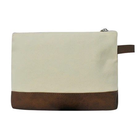 Canvas And Leather Zipper Pouch