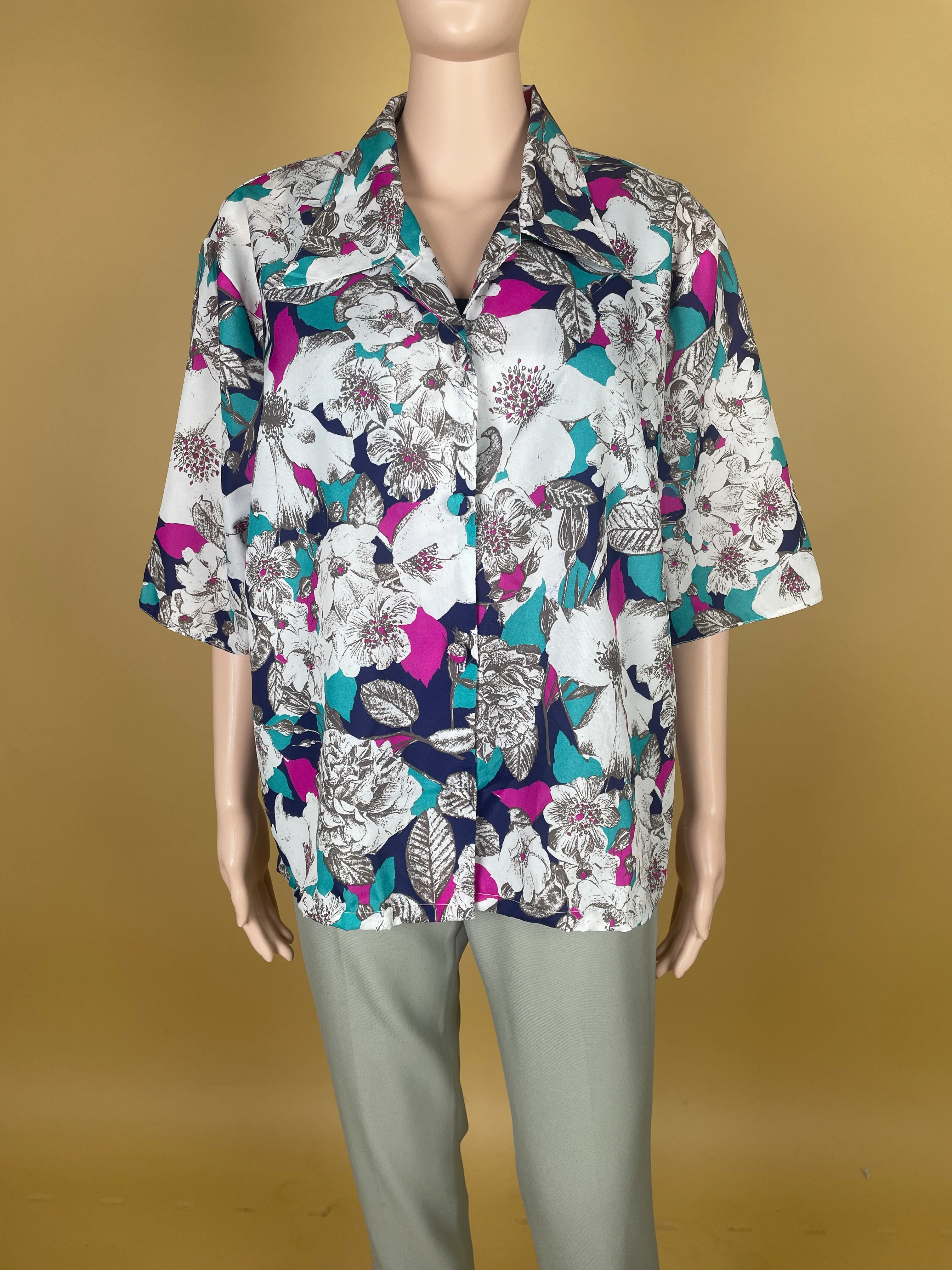 Floral Print Short-Sleeve Button-Up Shirt