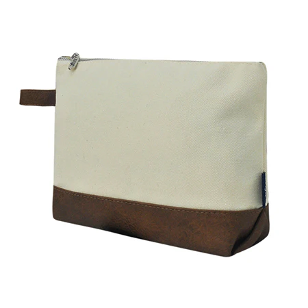 Canvas And Leather Zipper Pouch