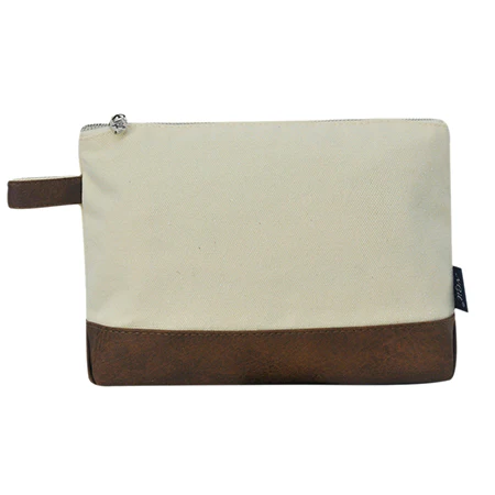 Canvas And Leather Zipper Pouch