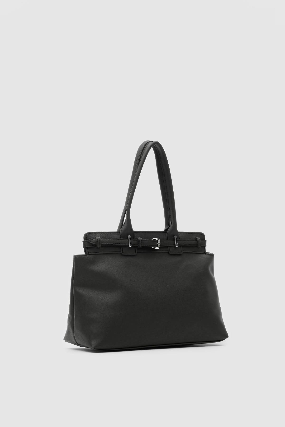 Elegant Black Faux Leather Tote Bag