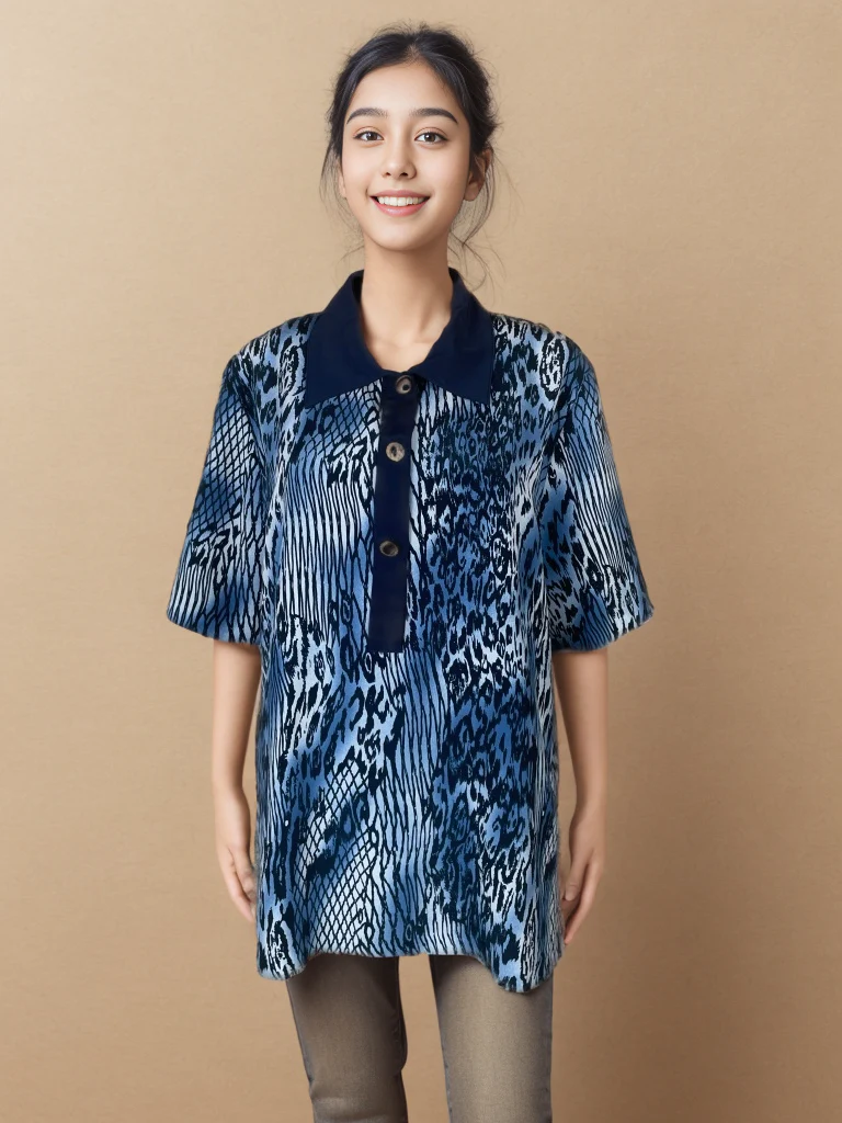 Elegant Blue Animal-Print Collared Shirt