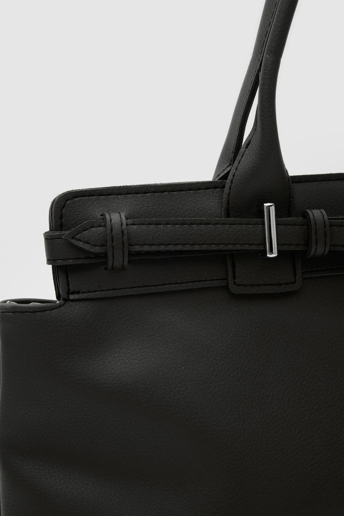 Elegant Black Faux Leather Tote Bag