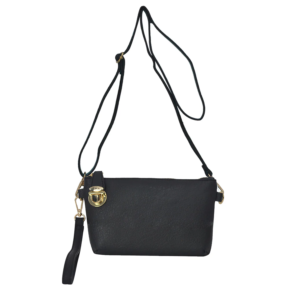 Elegant Black Faux Leather Crossbody Bag
